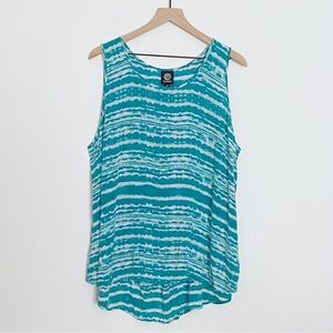Bobeau Teal Green Striped Tie Dye Sleeveless Blouse Tank Top - Plus Size 2X